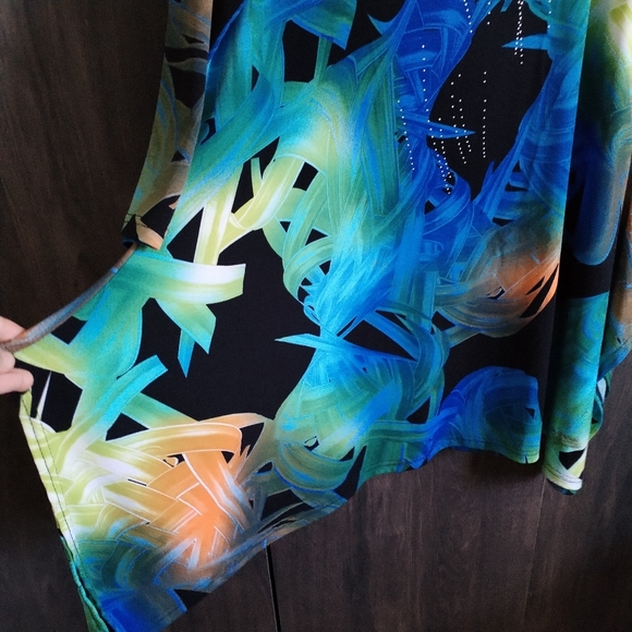 Valentina Blouse Jewel Tone Blue Green Gold Abstract Swirl Embellishments Large - Picture 3 of 8